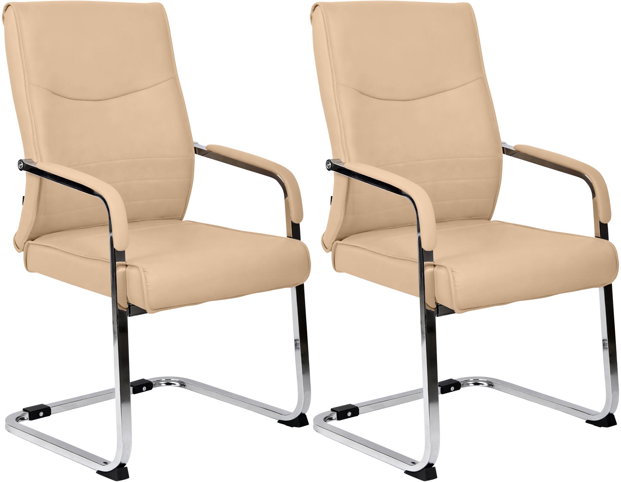 CLP 2er Set Besucherstuhl ergonomisch Hobart, Freischwinger mit Armlehnen, Kunstleder gepolstert Chromgestell, Konferenzstuhl B&uuml;ro - Bild 1