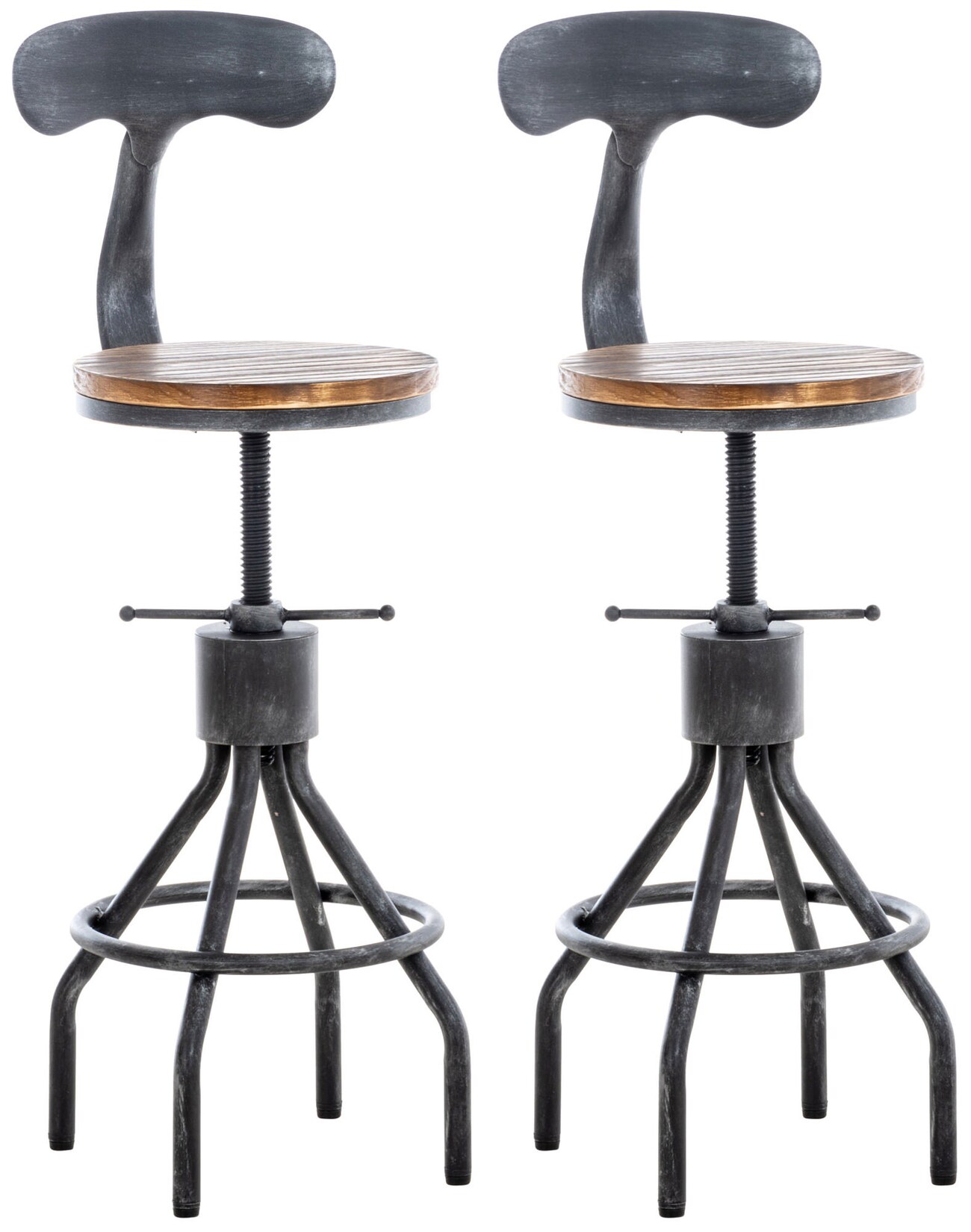 CLP 2er Set Barhocker Hanam Im Industrial-Design I Höhenverstellbarer Metall Barstuhl Mit Holzsitz Und Rückenlehne | 04255716329112