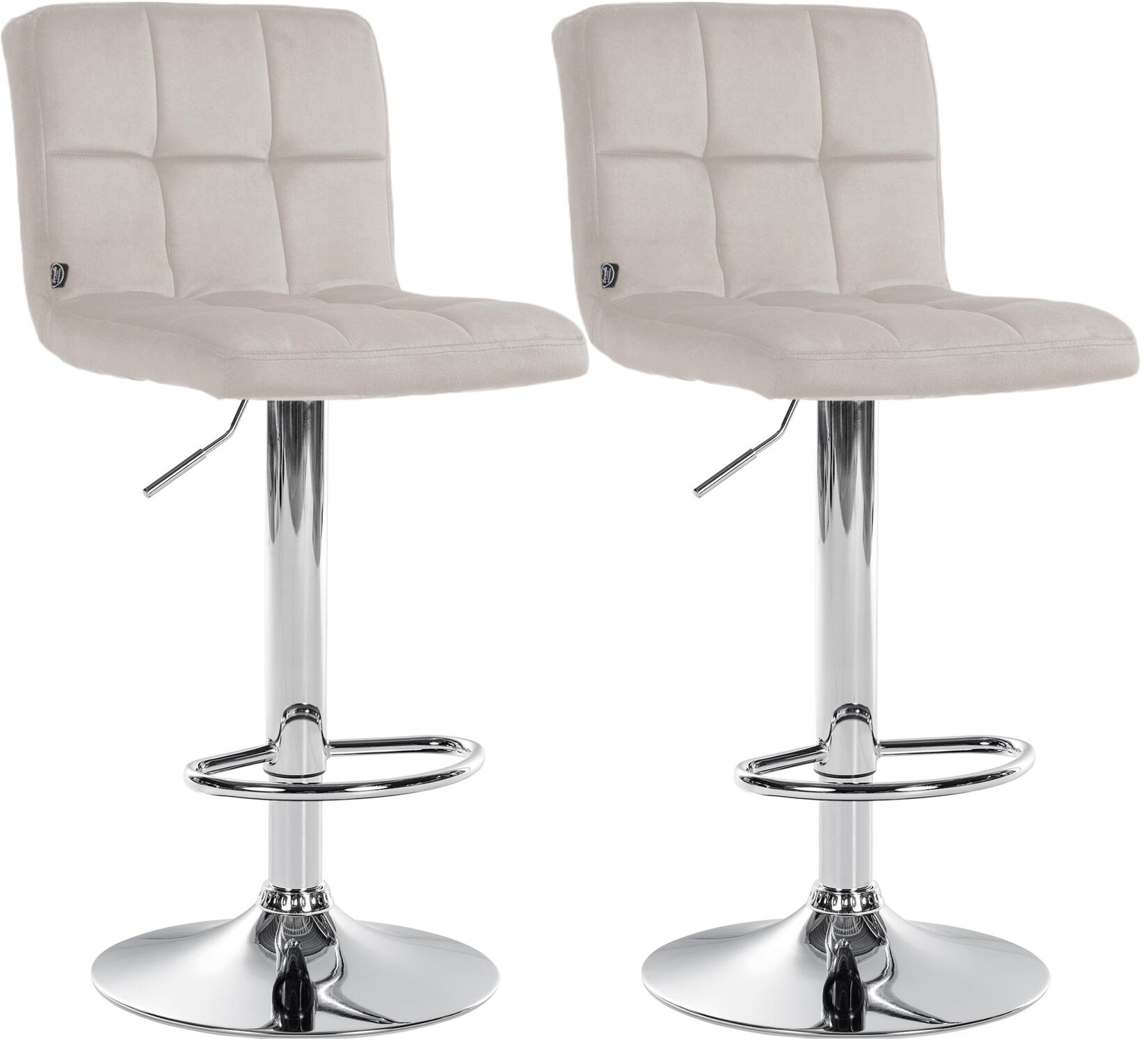 CLP Barhocker 2er Set höhenverstellbar mit Lehne Peru, Barstühle gepolstert Samtbezug, Tresenstühle mit Metallgestell drehbar