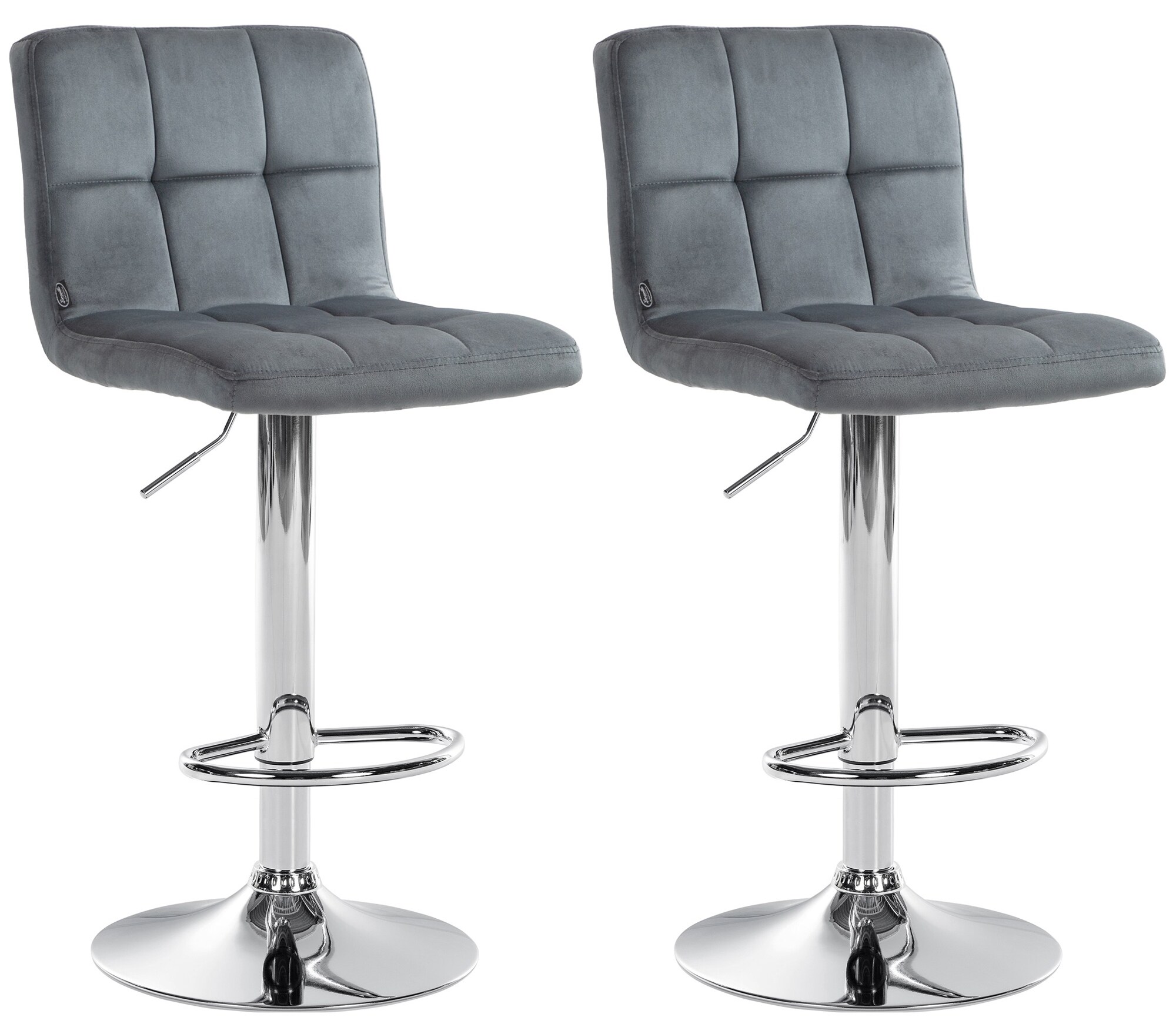 CLP 2er Set Barhocker Peru Samt I H&ouml;henverstellbarer Drehstuhl Mit Gestepptem Polster I Komfort Thekenhocker Mit Fu&szlig;st&uuml;tze Und Metallgestell - Bild 1