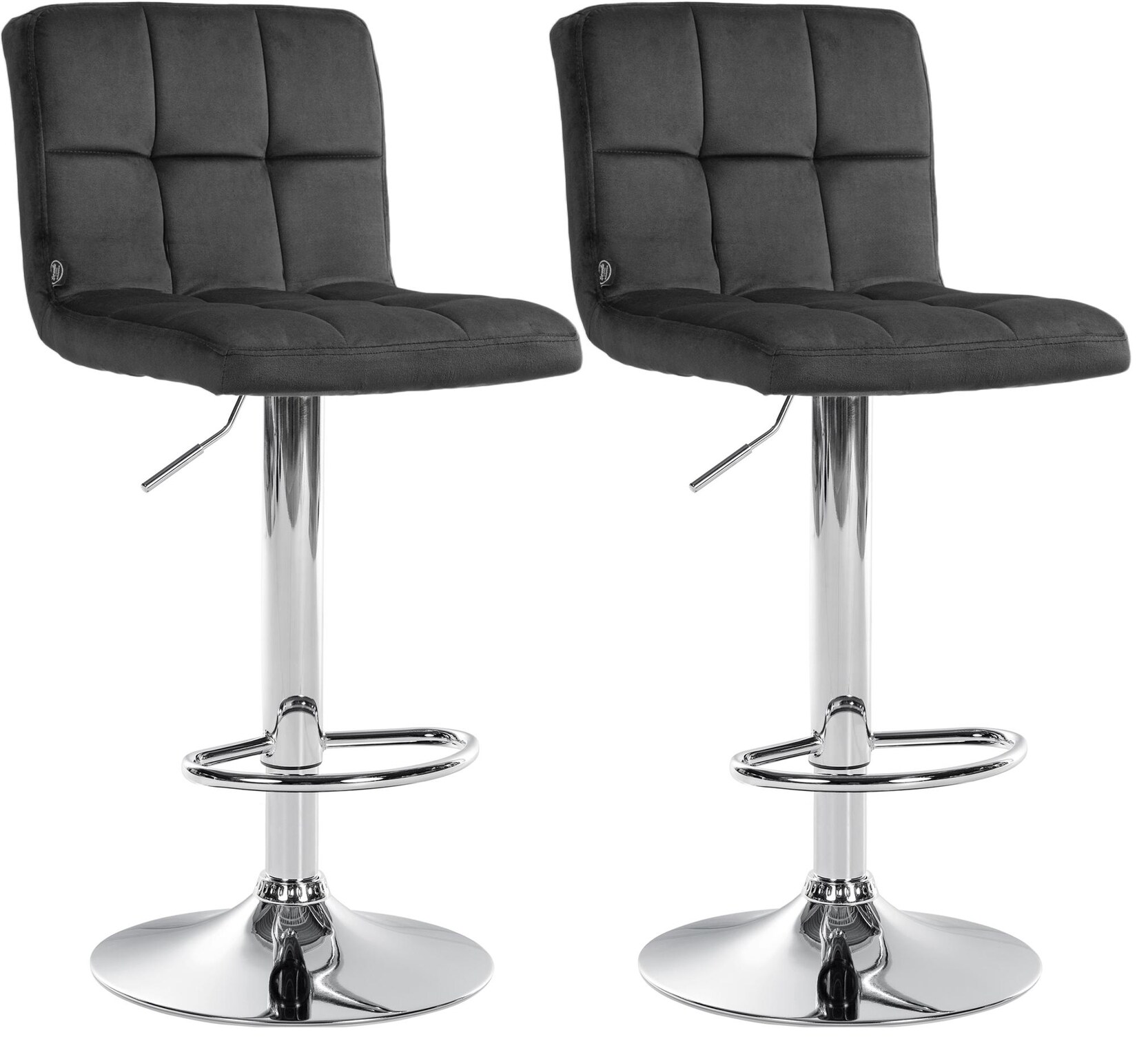CLP Barhocker 2er Set höhenverstellbar mit Lehne Peru, Barstühle gepolstert Samtbezug, Tresenstühle mit Metallgestell drehbar