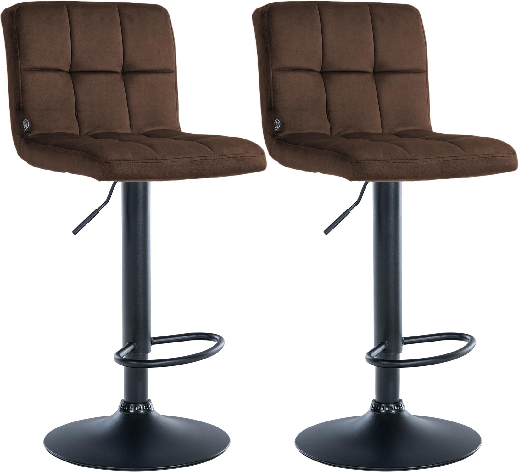 CLP Barhocker 2er Set höhenverstellbar mit Lehne Peru, Barstühle gepolstert Samtbezug, Tresenstühle mit Metallgestell drehbar