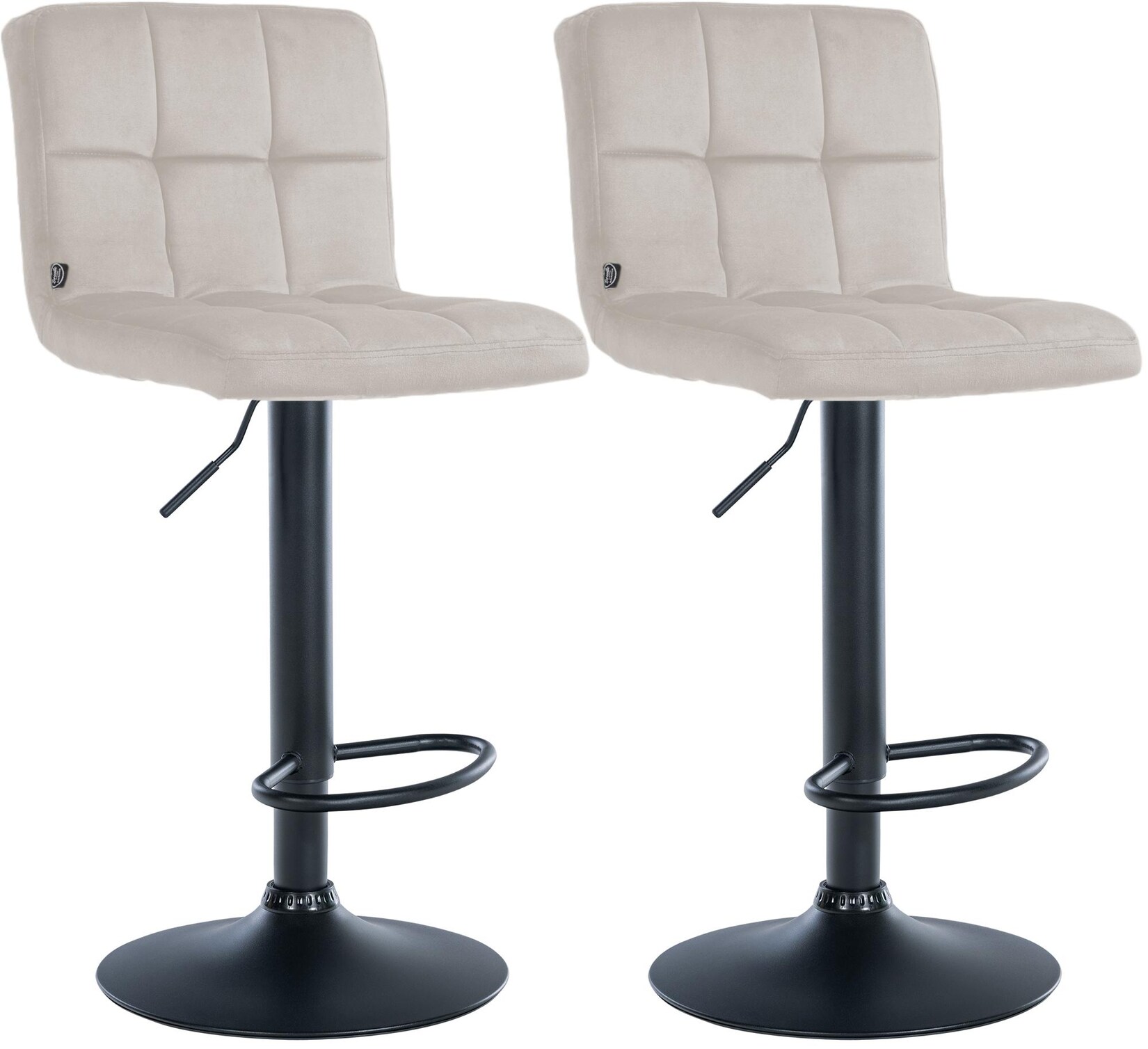 CLP Barhocker 2er Set höhenverstellbar mit Lehne Peru, Barstühle gepolstert Samtbezug, Tresenstühle mit Metallgestell drehbar