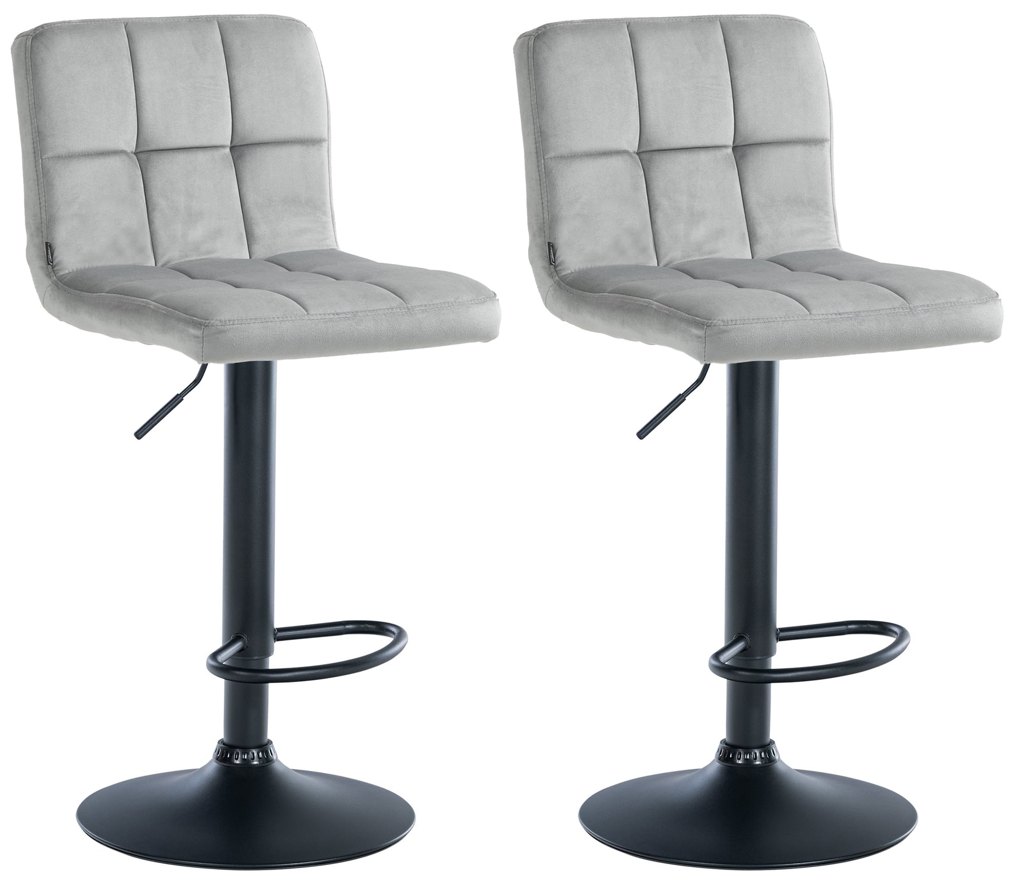 CLP 2er Set Barhocker Peru Samt I H&ouml;henverstellbarer Drehstuhl Mit Gestepptem Polster I Komfort Thekenhocker Mit Fu&szlig;st&uuml;tze Und Metallgestell - Bild 1