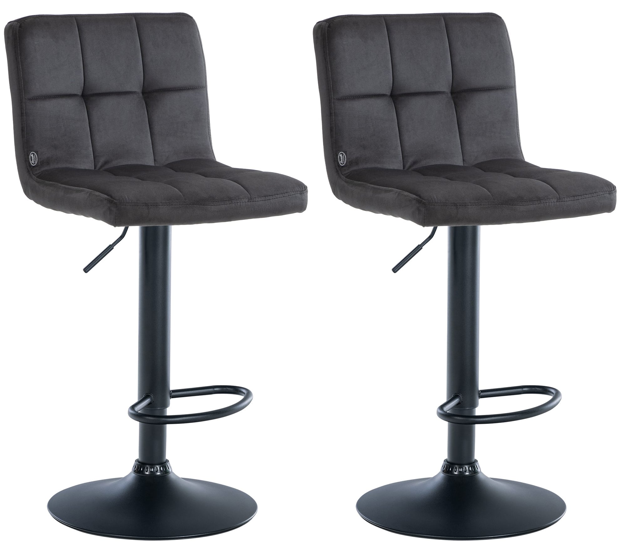 CLP 2er Set Barhocker Peru Samt I H&ouml;henverstellbarer Drehstuhl Mit Gestepptem Polster I Komfort Thekenhocker Mit Fu&szlig;st&uuml;tze Und Metallgestell - Bild 1