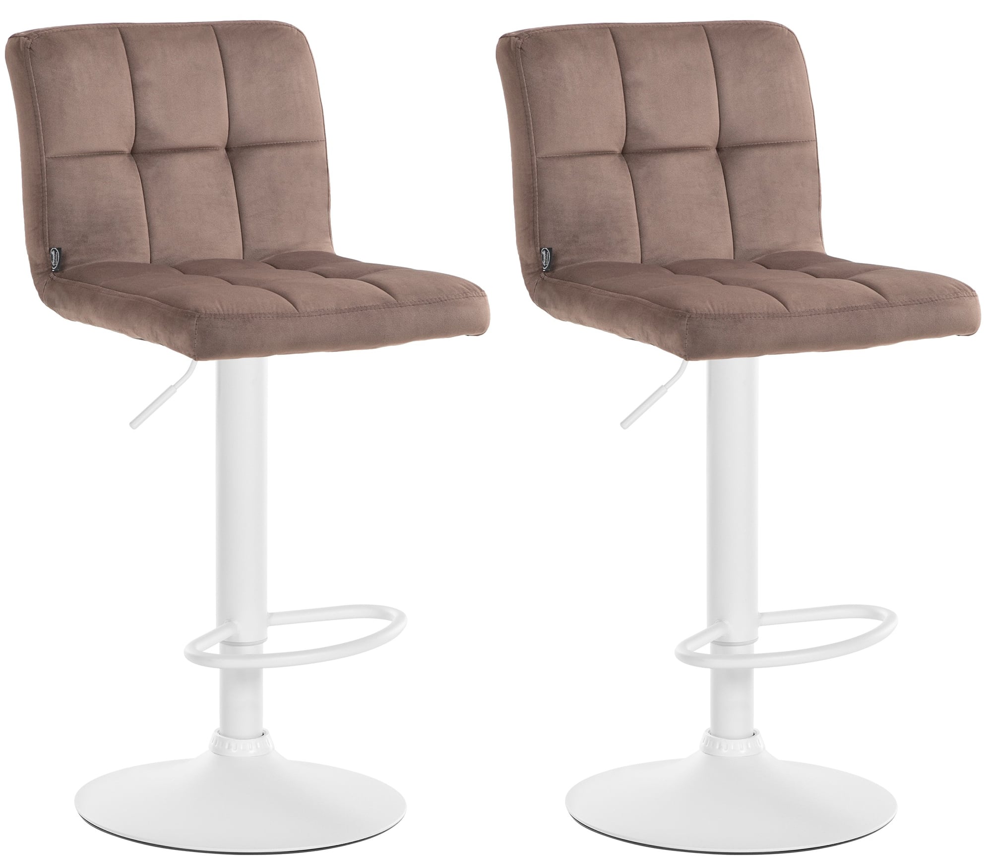 CLP 2er Set Barhocker Peru Samt I H&ouml;henverstellbarer Drehstuhl Mit Gestepptem Polster I Komfort Thekenhocker Mit Fu&szlig;st&uuml;tze Und Metallgestell - Bild 1