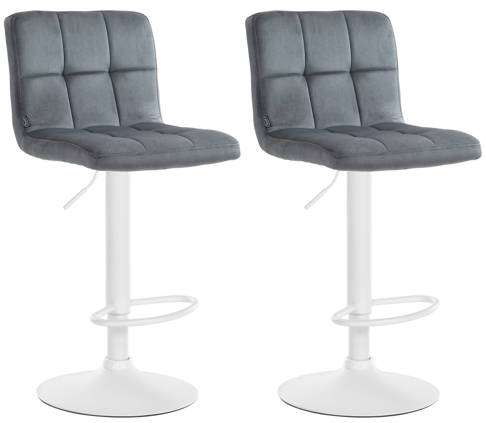 CLP 2er Set Barhocker Peru Samt I H&ouml;henverstellbarer Drehstuhl Mit Gestepptem Polster I Komfort Thekenhocker Mit Fu&szlig;st&uuml;tze Und Metallgestell - Bild 1