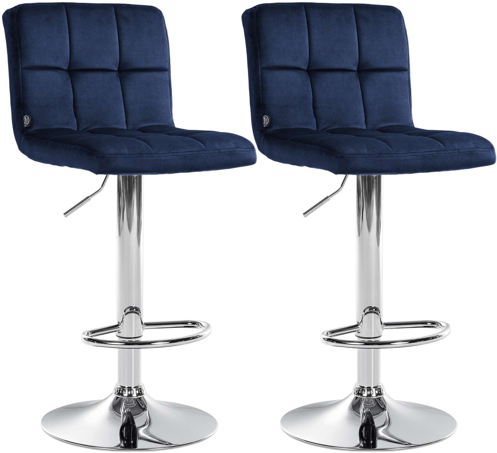 CLP Barhocker 2er Set höhenverstellbar mit Lehne Peru, Barstühle gepolstert Samtbezug, Tresenstühle mit Metallgestell drehbar