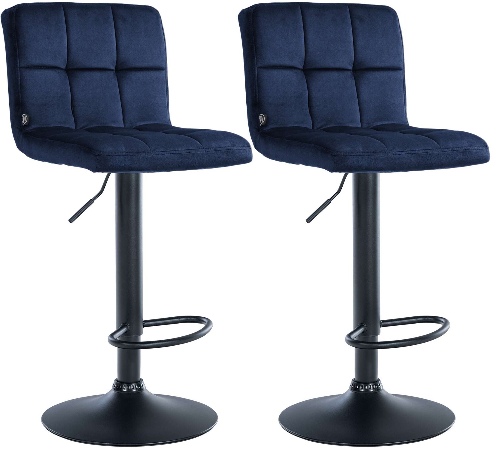 CLP Barhocker 2er Set höhenverstellbar mit Lehne Peru, Barstühle gepolstert Samtbezug, Tresenstühle mit Metallgestell drehbar