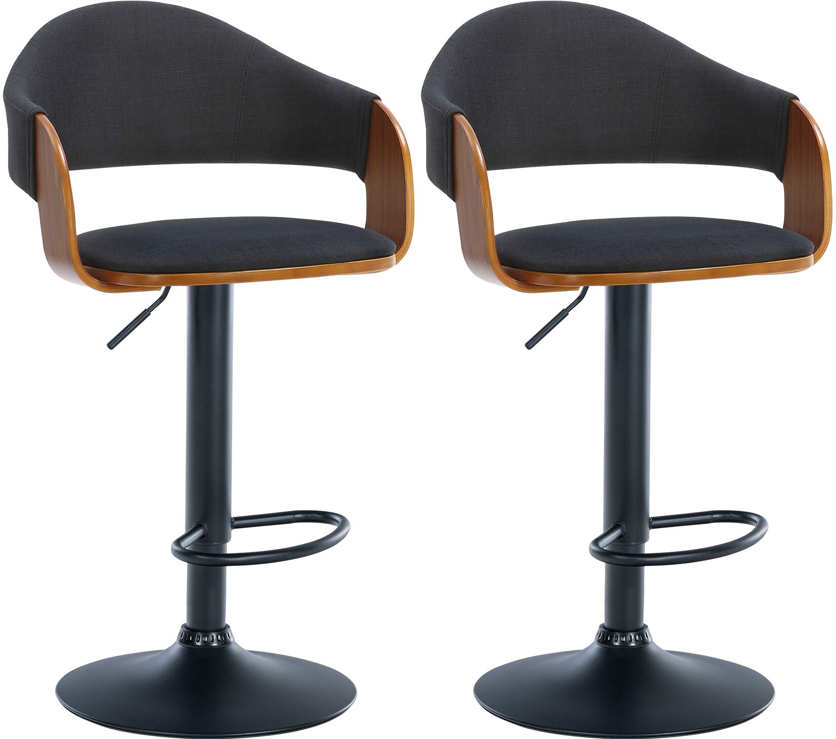 CLP 2er Set Barhocker Nilse Stoff schwarz Farbe: walnuss/schwarz, Material Gestell: Metall matt schwarz