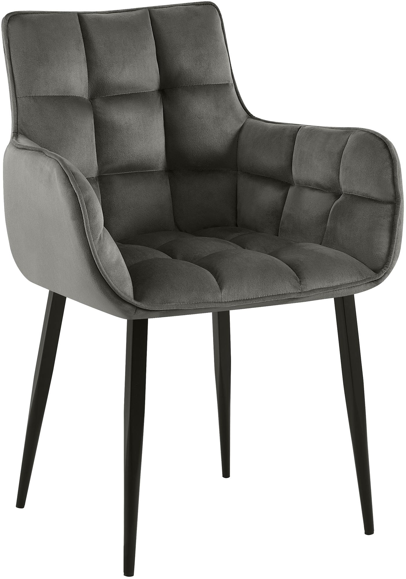 CLP Esszimmerstuhl Tirana I Sessel mit Samtbezug I K&uuml;chenstuhl mit Lehnen und schwarzem Metallgestell - Bild 1