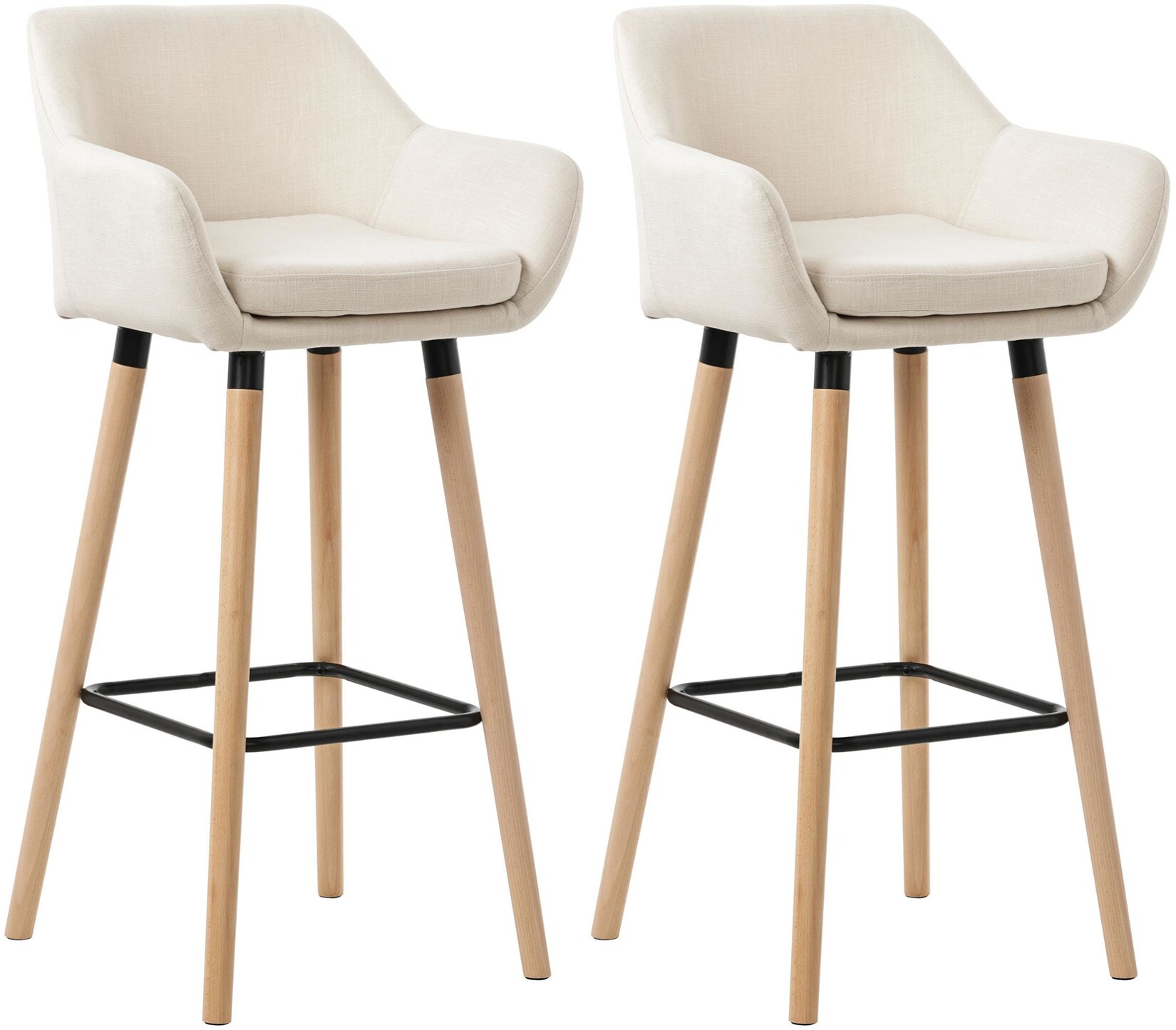 Barhocker 2er Set gepolstert mit Lehne Grant, Barstuhl mit Stoffbezug, Gestell aus Holz bis  belastbar
