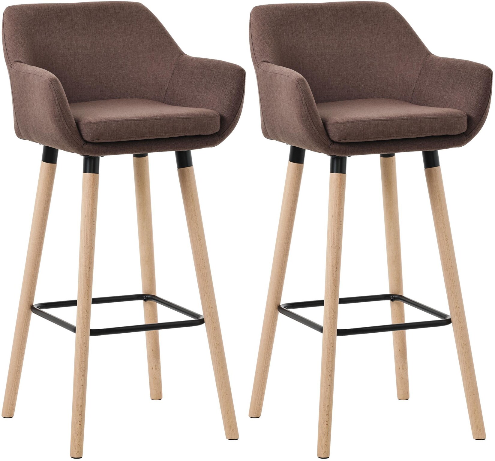 Barhocker 2er Set gepolstert mit Lehne Grant, Barstuhl mit Stoffbezug, Gestell aus Holz bis  belastbar