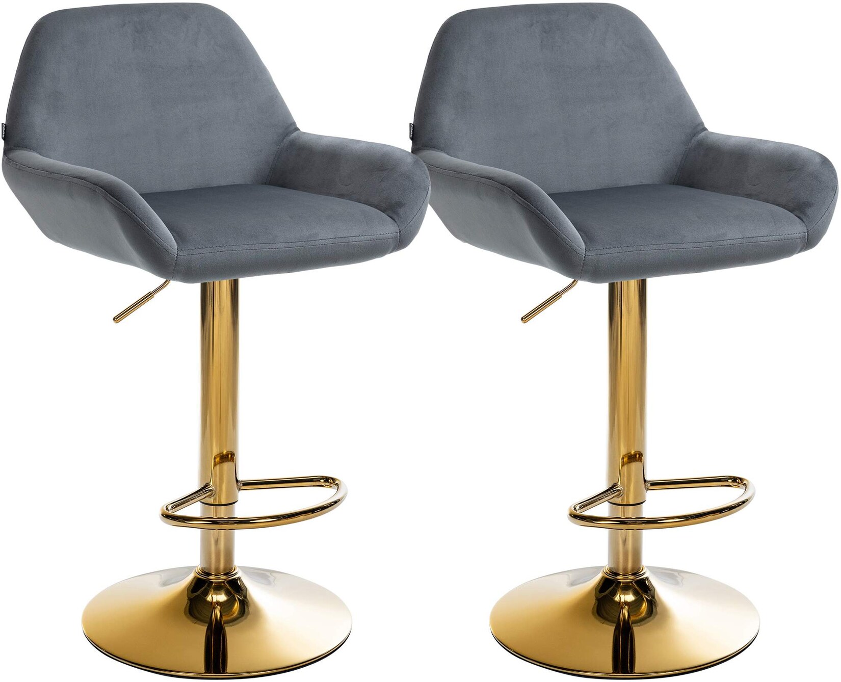 CLP 2er Set Barhocker Braga Samtbezug Gold-Gestell I höhenverstellbar und 360 drehbar I moderner Barstuhl mit Fußstütze für Küche und Bar