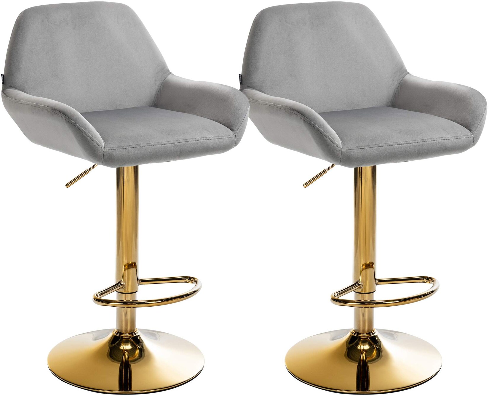 CLP 2er Set Barhocker Braga Samtbezug Gold-Gestell I höhenverstellbar und 360 drehbar I moderner Barstuhl mit Fußstütze für Küche und Bar