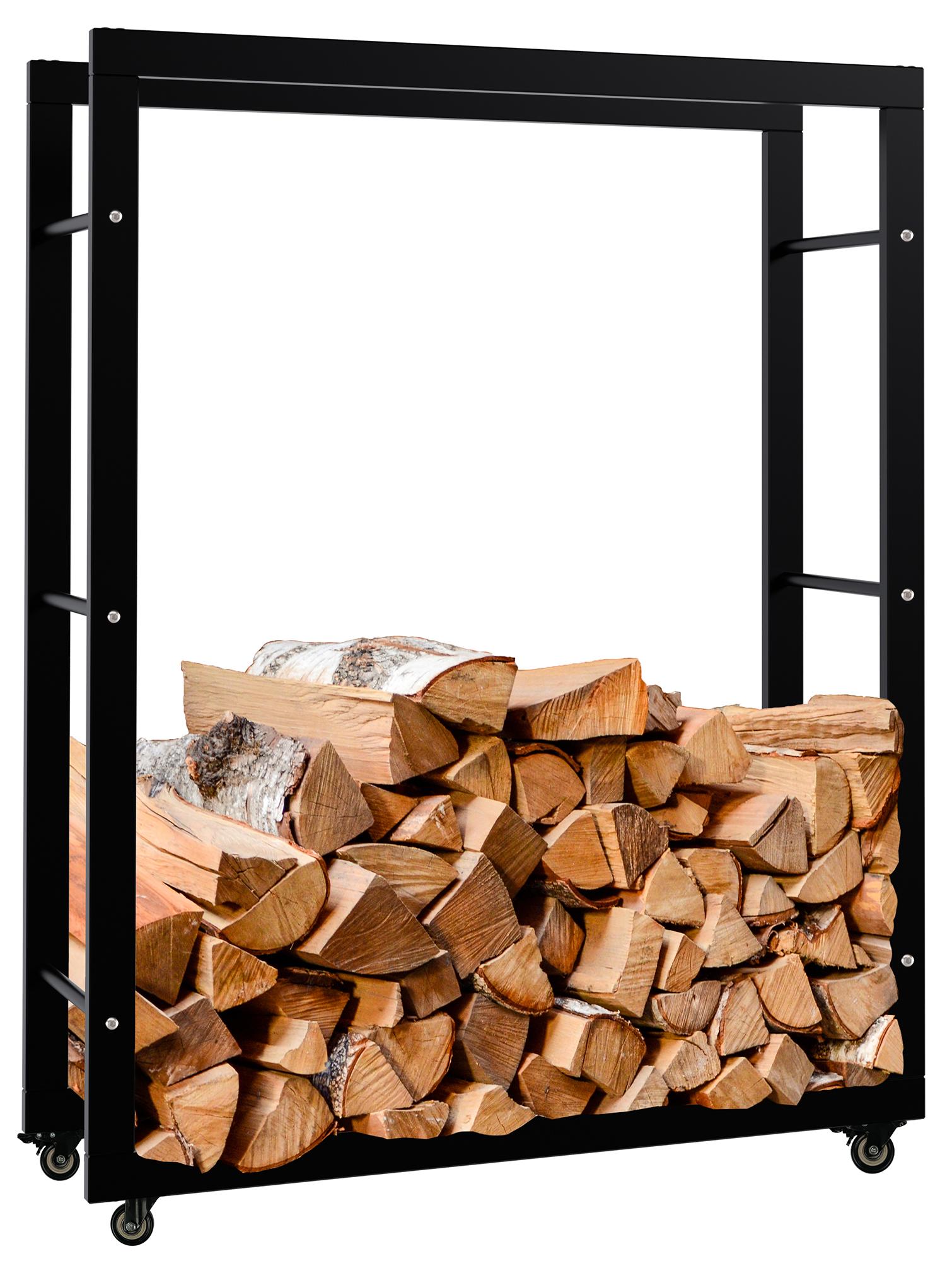 CLP Kaminholzst&auml;nder Keri mit Rollen I Kaminholzregal aus schwarzem Metall I Aufbewahrung f&uuml;r Brennholz - Bild 1
