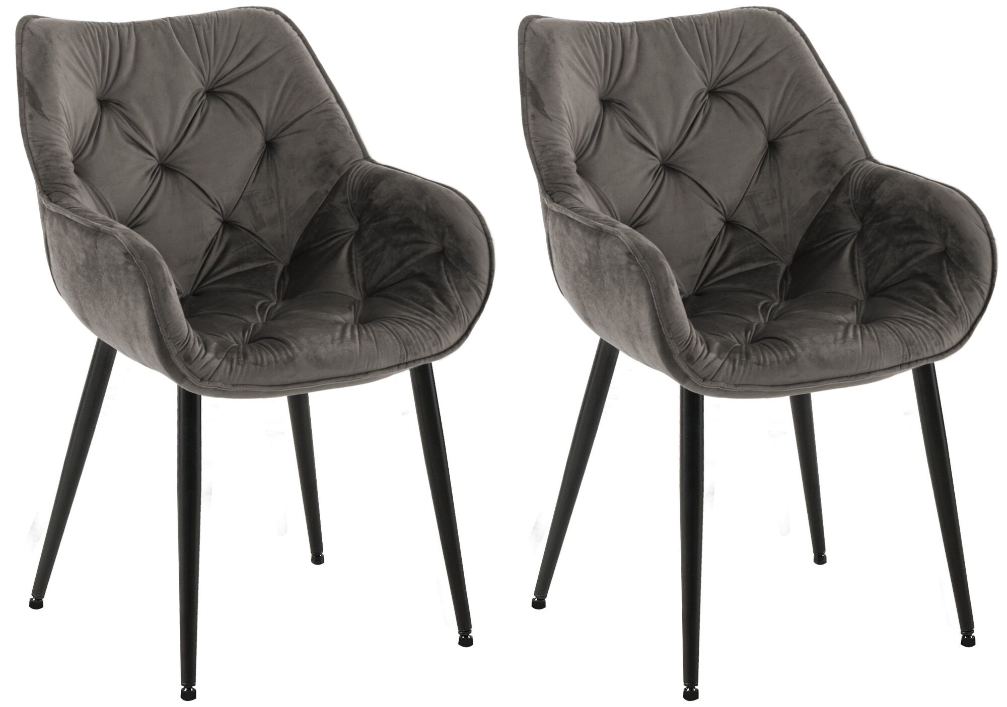 CLP 2er Set Stuhl Tanna Samt I Esszimmerstuhl Mit Armlehne I Gesteppter Polsterstuhl - Bild 1