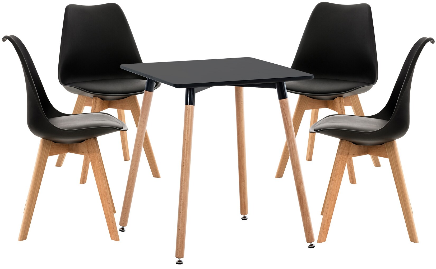 CLP Sitzgruppe Liborg I Set aus 4x Stuhl Linares und 1x Tisch Viborg I Quadratische Tischplatte 60 x 60 cm I Moderne Essgruppe | 04255716342357