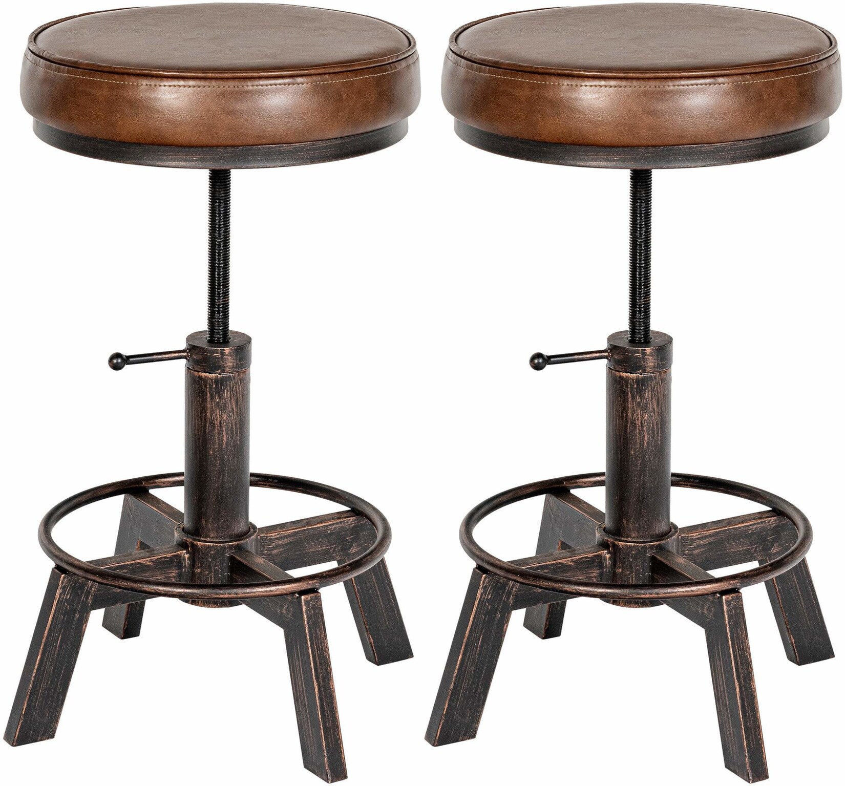 CLP 2er Set Sitzhocker Destin mit Kunstlederbezug I Hocker im Industrial Design I gepolstert und höhenverstellbar | 04255716344894