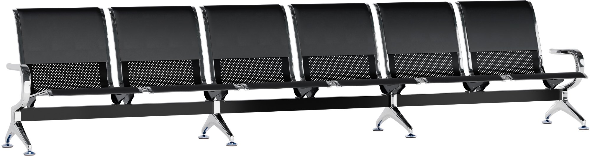 CLP 6er Wartebank Airport mit Kunstlederbezug, Sitzbank f&uuml;r 6 Personen mit Metallgestell in Chrom-Optik, mit R&uuml;ckenlehne - Bild 1