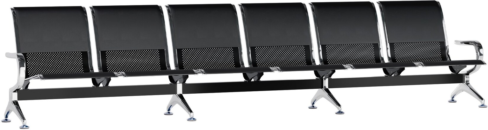 CLP 6er Wartebank Airport mit Kunstlederbezug, Sitzbank für 6 Personen mit Metallgestell in Chrom-Optik, mit Rückenlehne | 04255716348571