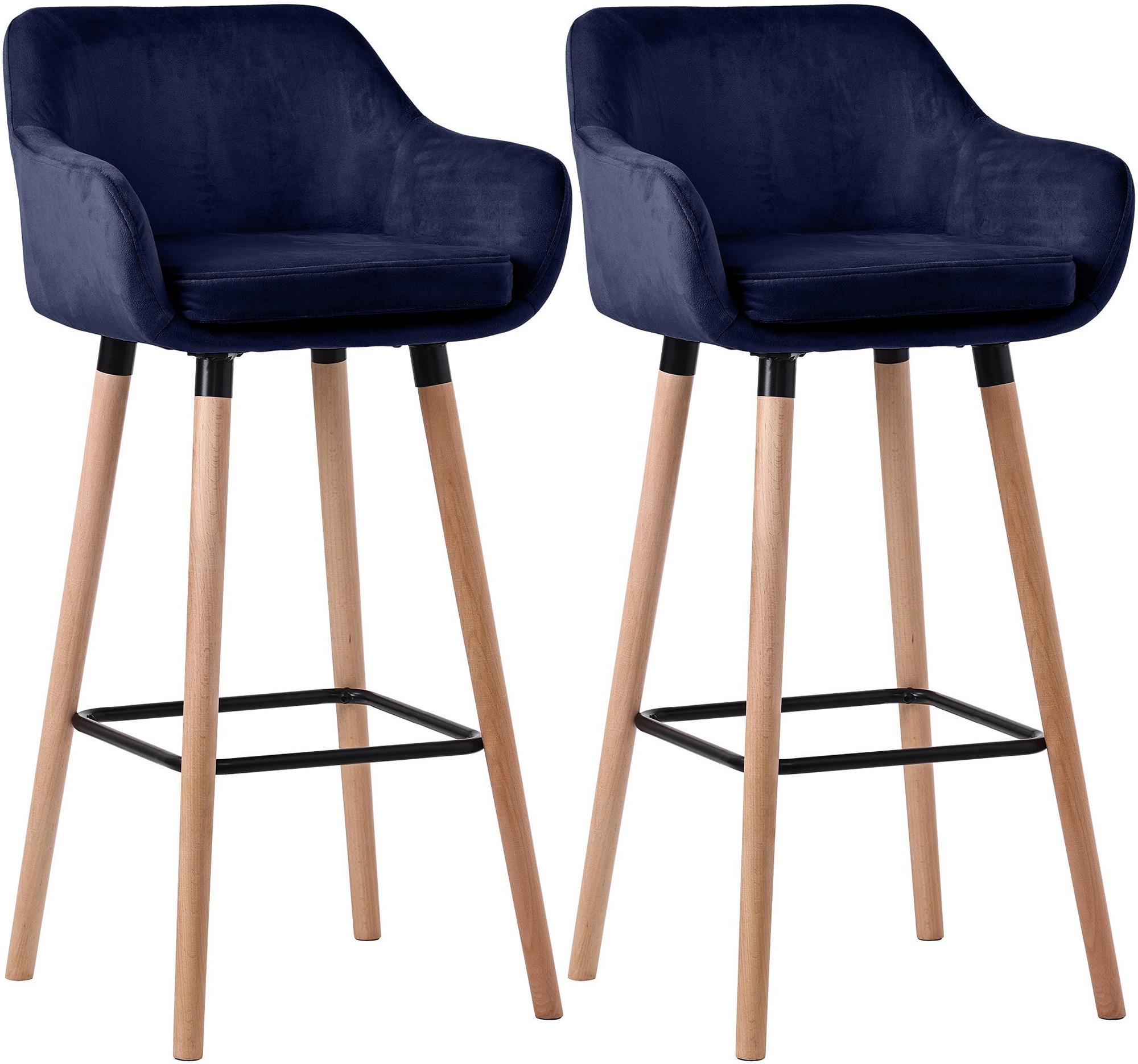 CLP Barhocker 2er Set gepolstert mit Lehne Grant, Barstuhl mit Samtbezug, Gestell aus Holz bis 150 kg belastbar - Bild 1