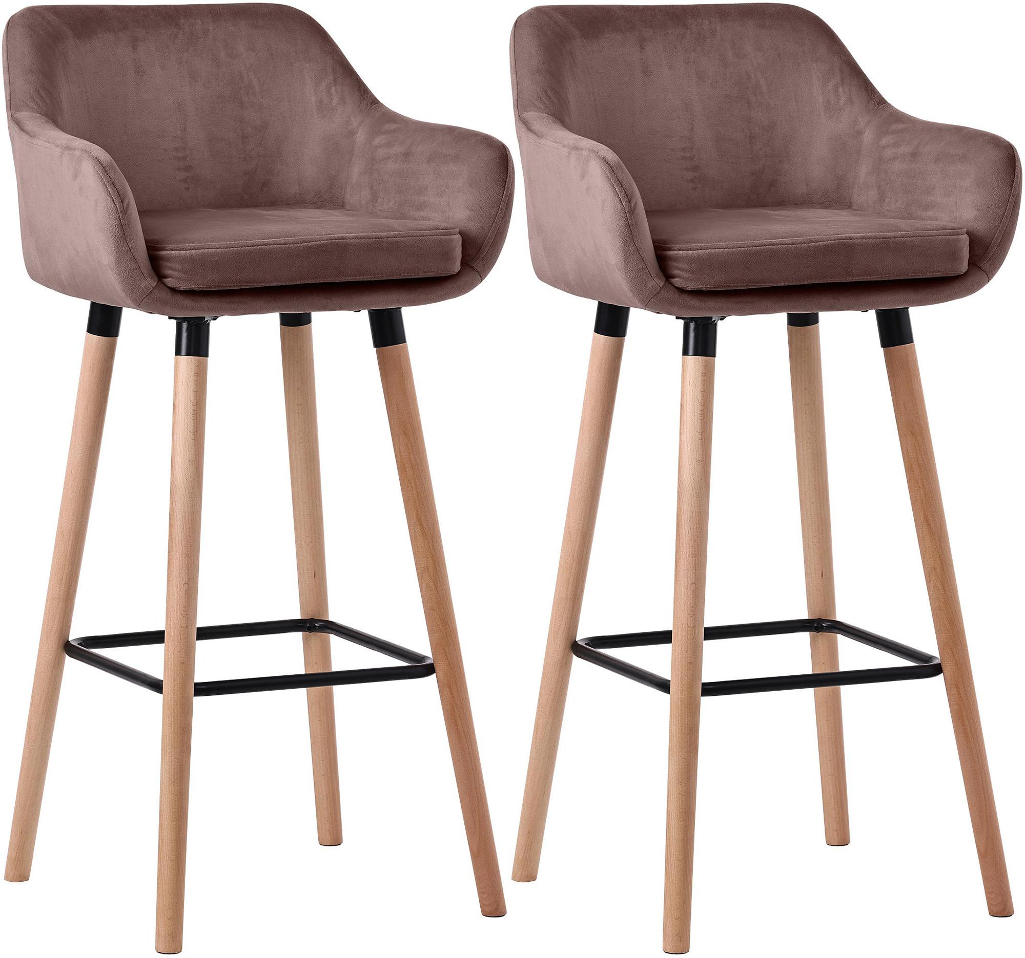 CLP Barhocker 2er Set gepolstert mit Lehne Grant, Barstuhl mit Samtbezug, Gestell aus Holz bis 150 kg belastbar - Bild 1