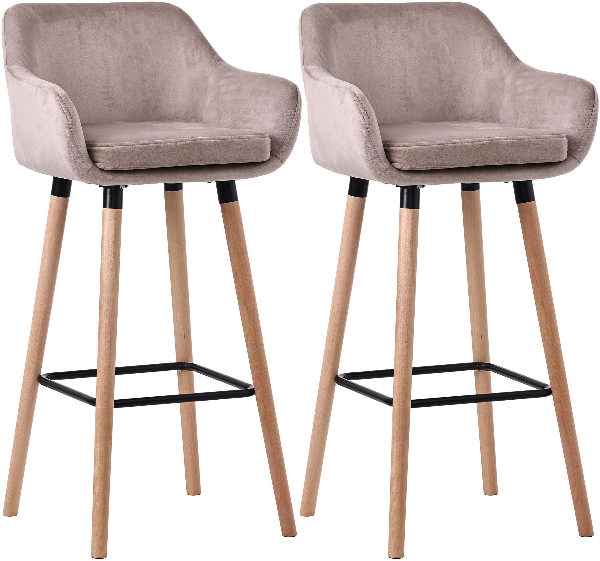 CLP Barhocker 2er Set gepolstert mit Lehne Grant, Barstuhl mit Samtbezug, Gestell aus Holz bis 150 kg belastbar - Bild 1