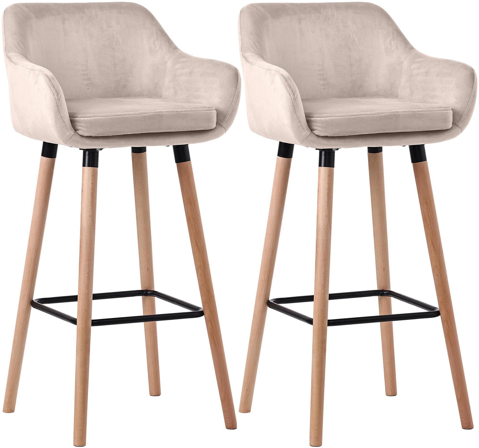 CLP Barhocker 2er Set gepolstert mit Lehne Grant, Barstuhl mit Samtbezug, Gestell aus Holz bis 150 kg belastbar - Bild 1