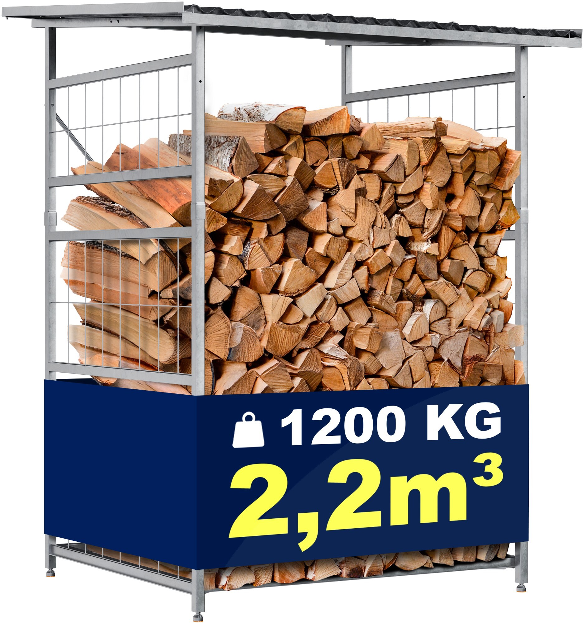 CLP Brennholzregal Macon, wetterfest mit Dach frei w&auml;hlbarer Neigung, feuerverzinkter Stahl f&uuml;r 2,2m&sup3; oder 4,4m&sup3; Kaminholz, Holzlager - Bild 1