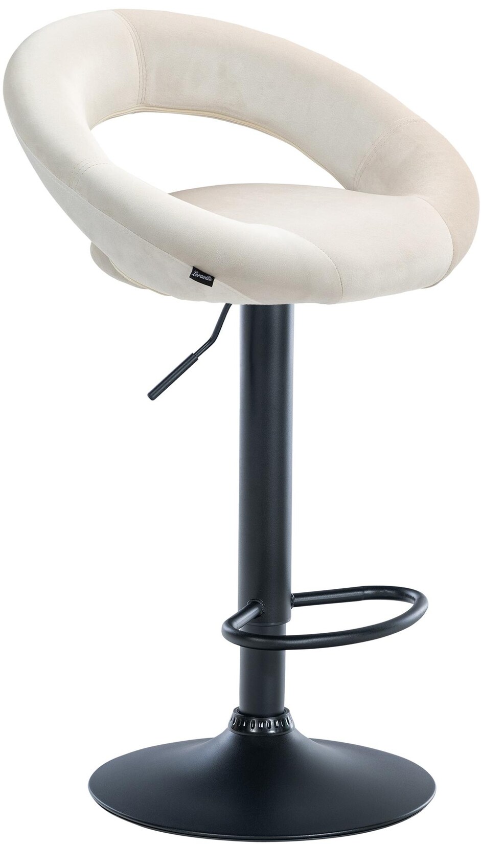 CLP Barhocker Olinda Samt schwarz Farbe: creme, Gestell Farbe: schwarz