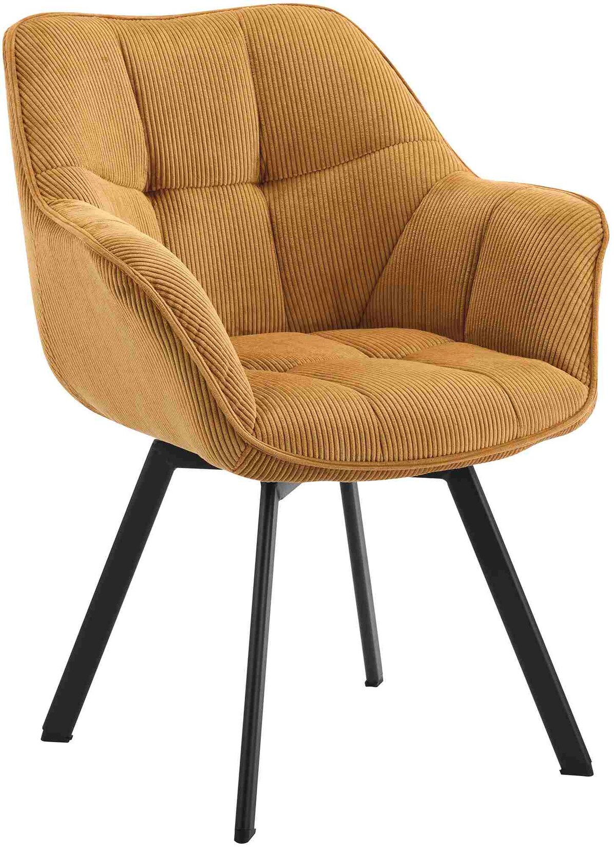 CLP Esszimmerstuhl ergonomisch Jordi Cord, drehbar mit Armlehnen, Polstersessel, 4-Fuß-Metallgestell, bis 150 kg, mit Bodenschonern | 04255716353933