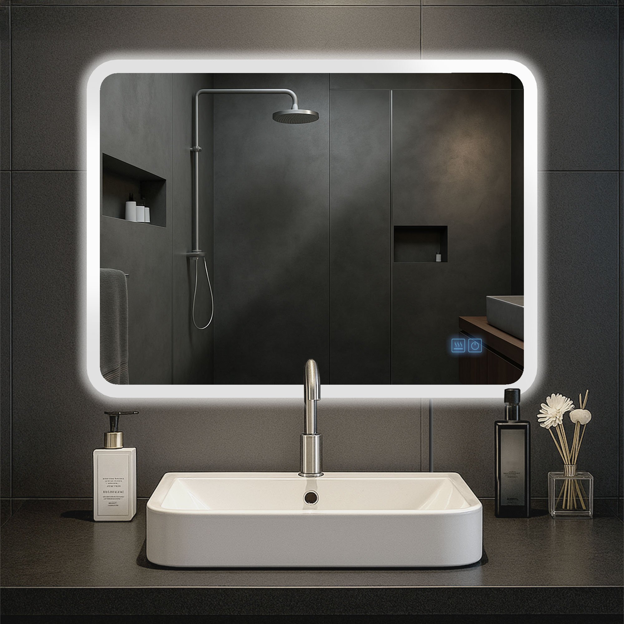 CLP Badspiegel Jericho mit Beleuchtung, Bluetooth-Lautsprecher, Anti-Beschlag Badezimmerspiegel, Wandspiegel LED dimmbar, 3 Licht-Modi - Bild 1