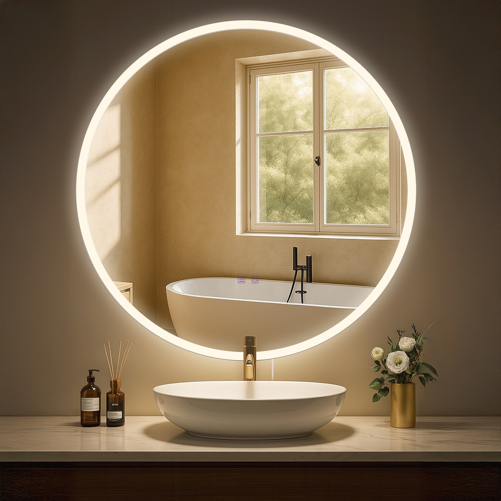 CLP Badspiegel Laconia mit Beleuchtung, Anti-Beschlag Badezimmerspiegel, runder Wandspiegel LED dimmbar, 3 Licht-Modi | 04255716358174