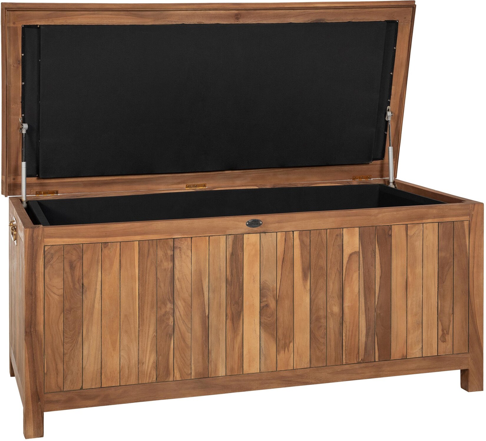 CLP Auflagenbox aus Teakholz mit Gasdruckfeder-Deckel und großem Stauraum Novena, robuste Gartenbox für Kissen und Gartenaccessoires