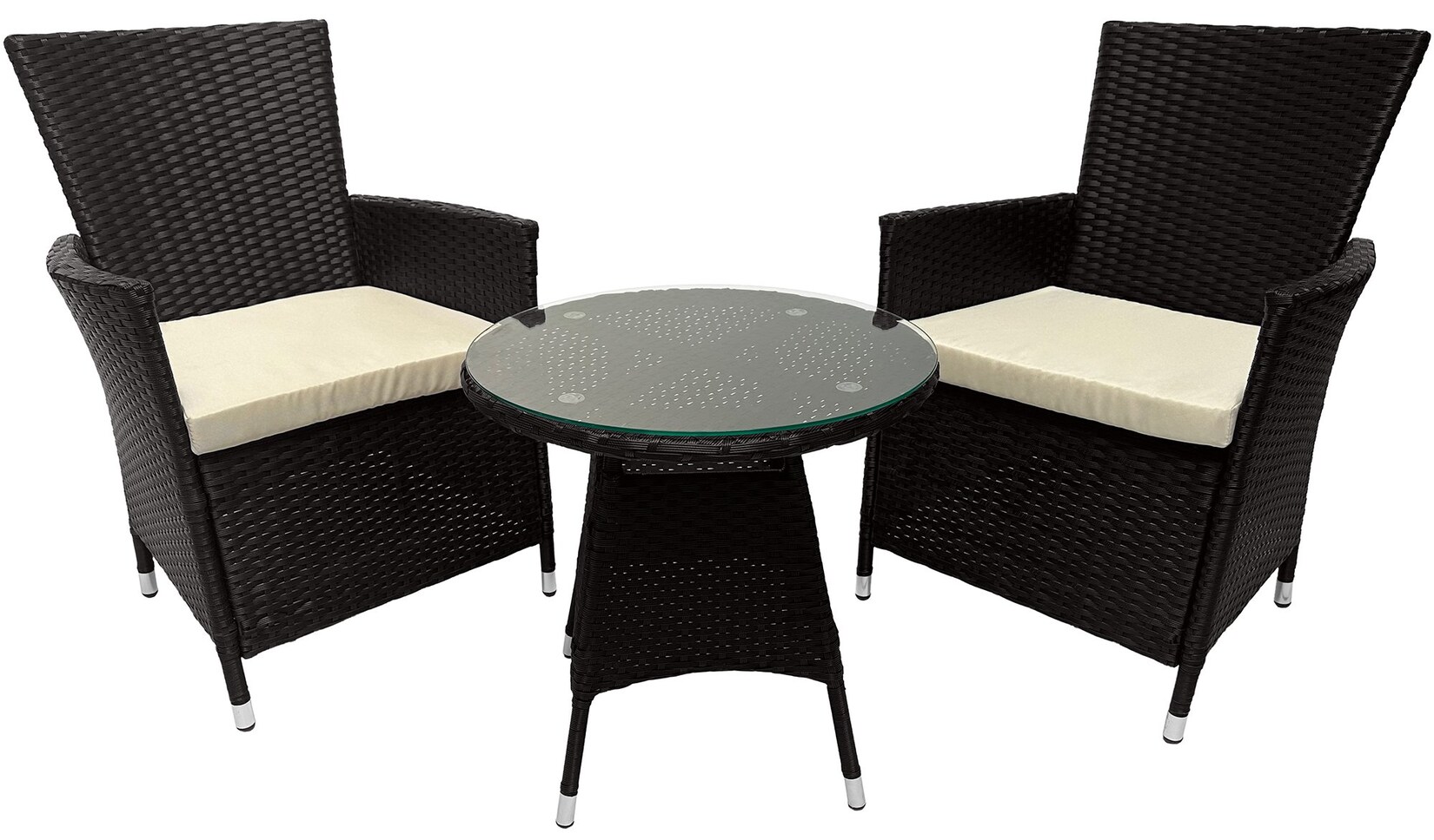 CLP Gartenmöbel-Set Fireda, 3-teilige Sitzgarnitur, aus PE-Rattan, mit Couchtisch, inkl. Sitzkissen & Tischplatte aus Sicherheitsglas | 04255716360993