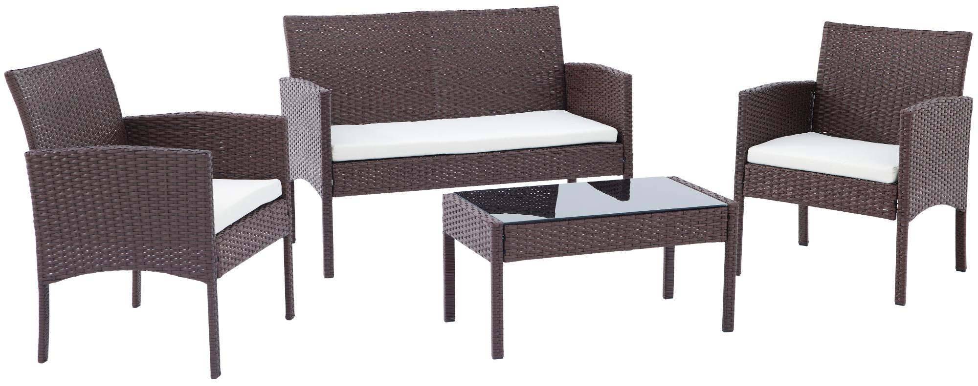CLP Polyrattan Sitzgruppe Ramunda, Lounge-Set outdoor wetterfest, aus PE-Rattan, mit Tisch Sesseln Bank und Sitzkissen, Gartenm&ouml;bel-Set - Bild 1