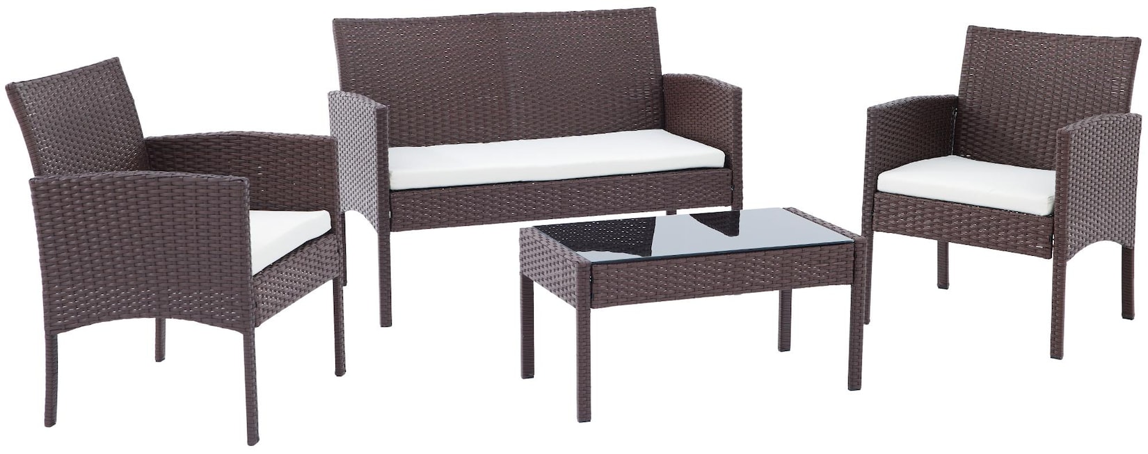 CLP Polyrattan Sitzgruppe Ramunda, Lounge-Set outdoor wetterfest, aus PE-Rattan, mit Tisch Sesseln Bank und Sitzkissen, Gartenmöbel-Set