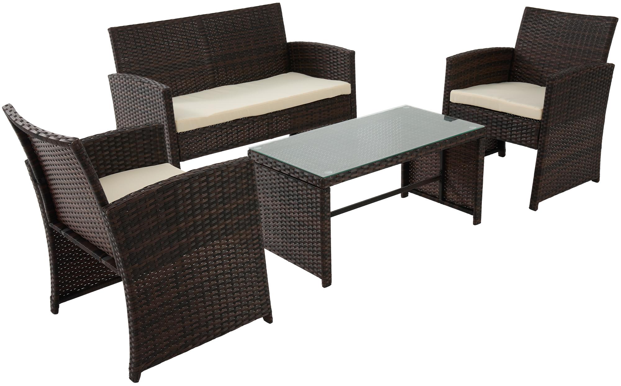 CLP Polyrattan Sitzgruppe Toruba, Lounge-Set outdoor wetterfest, aus PE-Rattan, mit Tisch Sesseln Sofa und Sitzkissen, Gartenm&ouml;bel-Set - Bild 1
