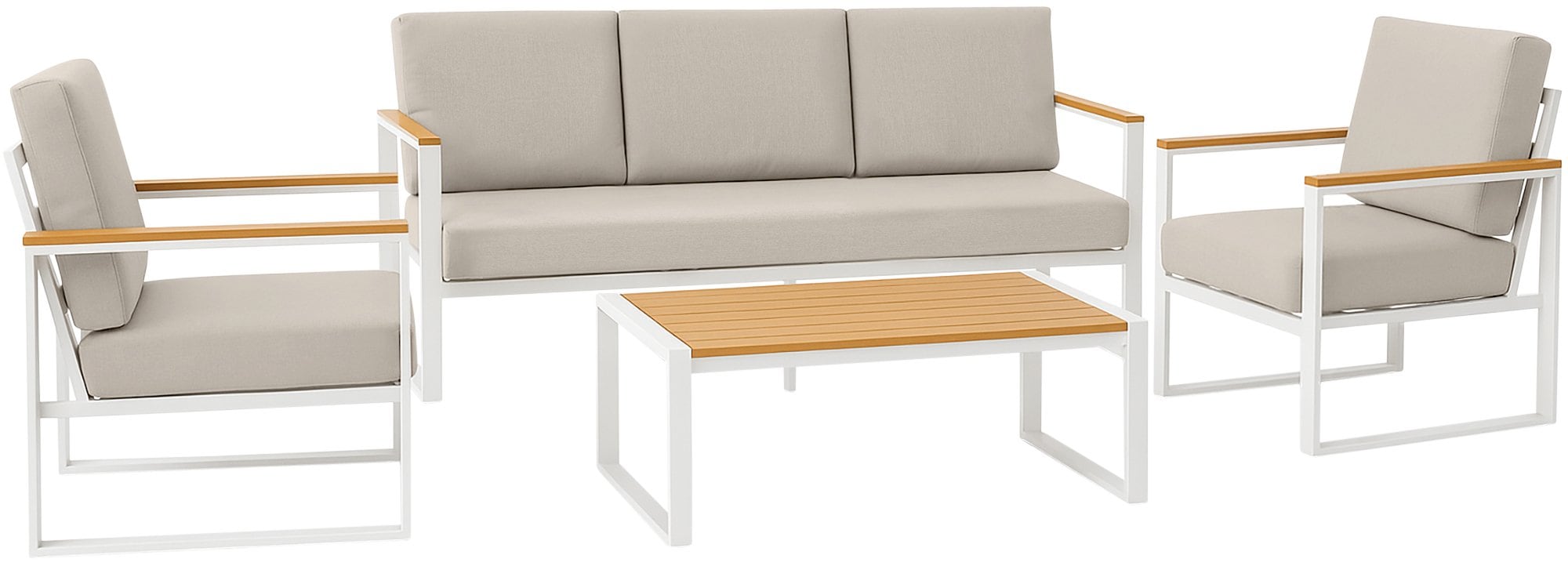 CLP Sitzgruppe Rodiesa f&uuml;r Garten wetterfest, Set mit Tisch Sesseln Sofa und Sitzkissen, Gartenlounge Set Aluminium, outdoor, UV-best&auml;ndig - Bild 1