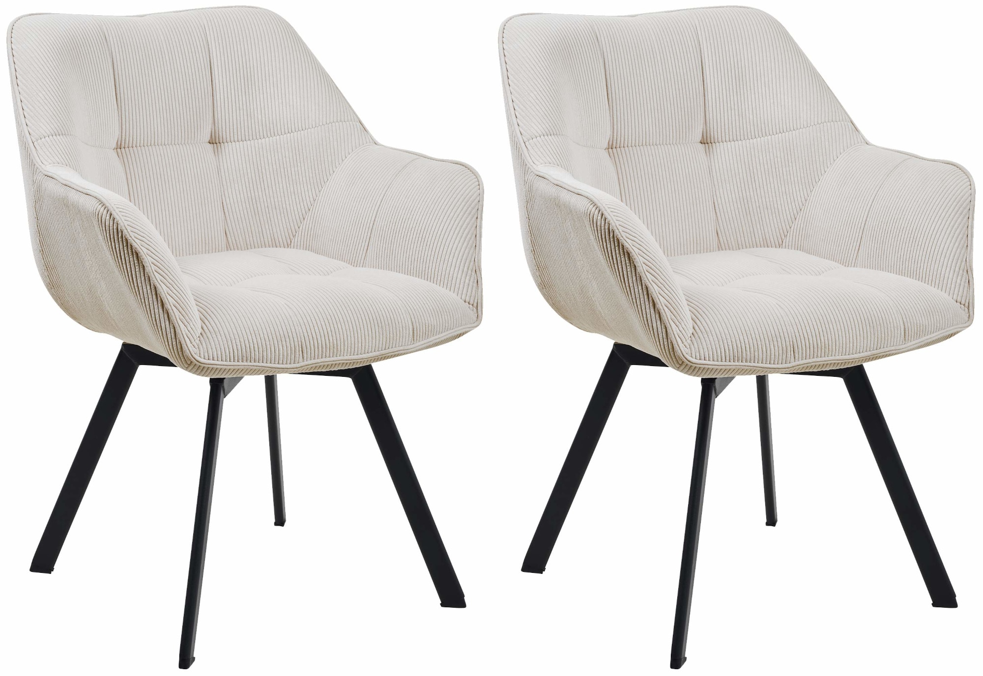 CLP Esszimmerstuhl 2er Set ergonomisch Jordi Cord, drehbar mit Armlehnen, Polstersessel, 4-Fu&szlig;-Metallgestell, bis 150 kg, mit Bodenschonern - Bild 1