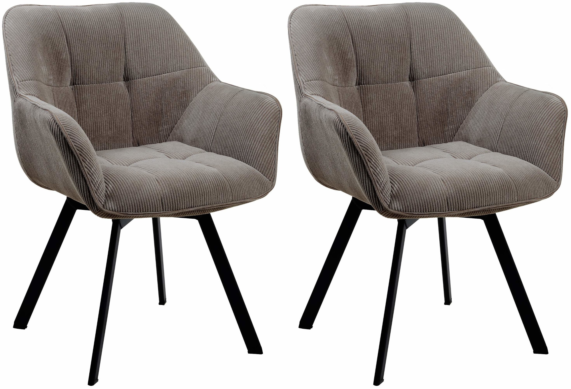 CLP Esszimmerstuhl 2er Set ergonomisch Jordi Cord, drehbar mit Armlehnen, Polstersessel, 4-Fu&szlig;-Metallgestell, bis 150 kg, mit Bodenschonern - Bild 1