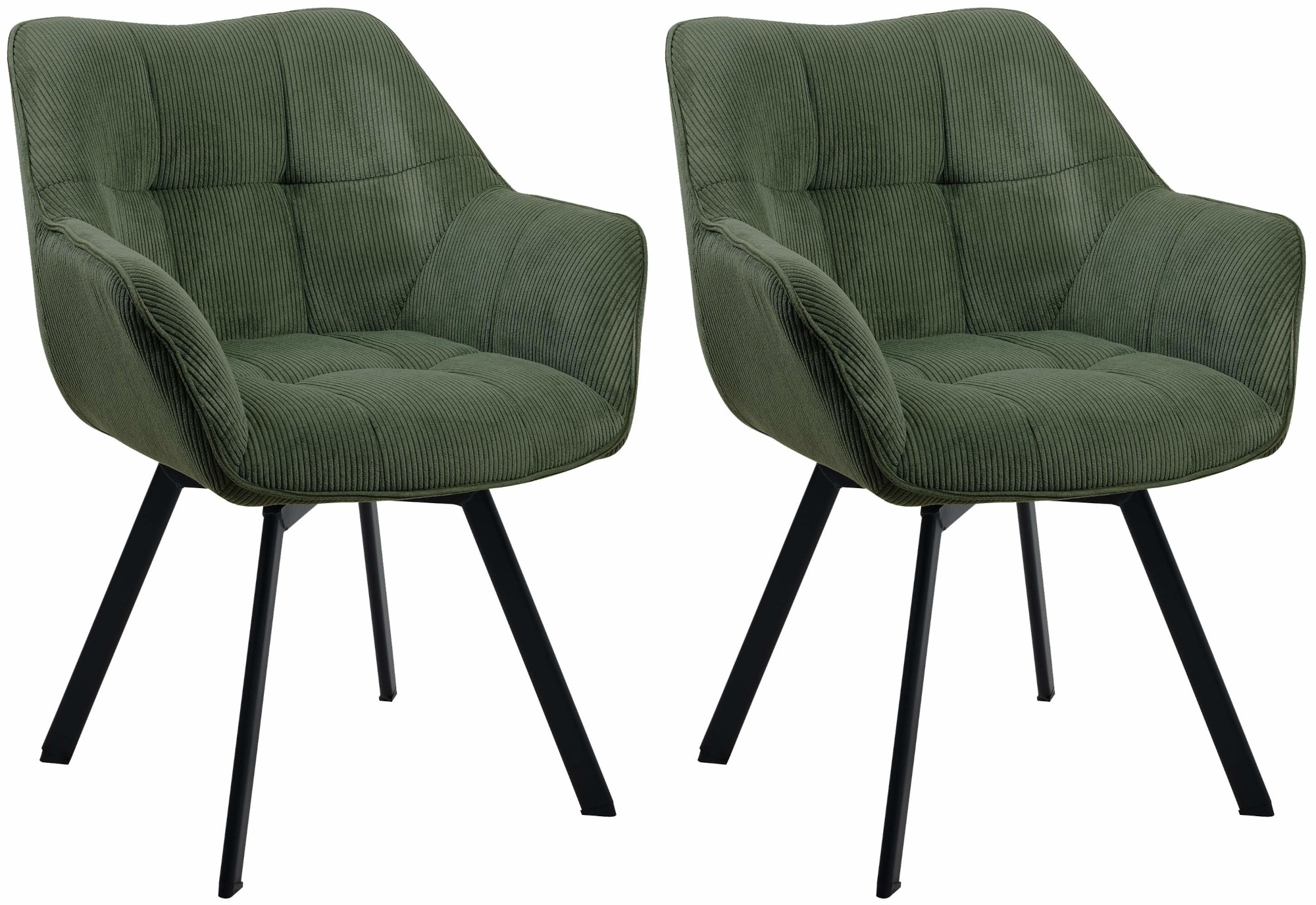 CLP Esszimmerstuhl 2er Set ergonomisch Jordi Cord, drehbar mit Armlehnen, Polstersessel, 4-Fu&szlig;-Metallgestell, bis 150 kg, mit Bodenschonern - Bild 1