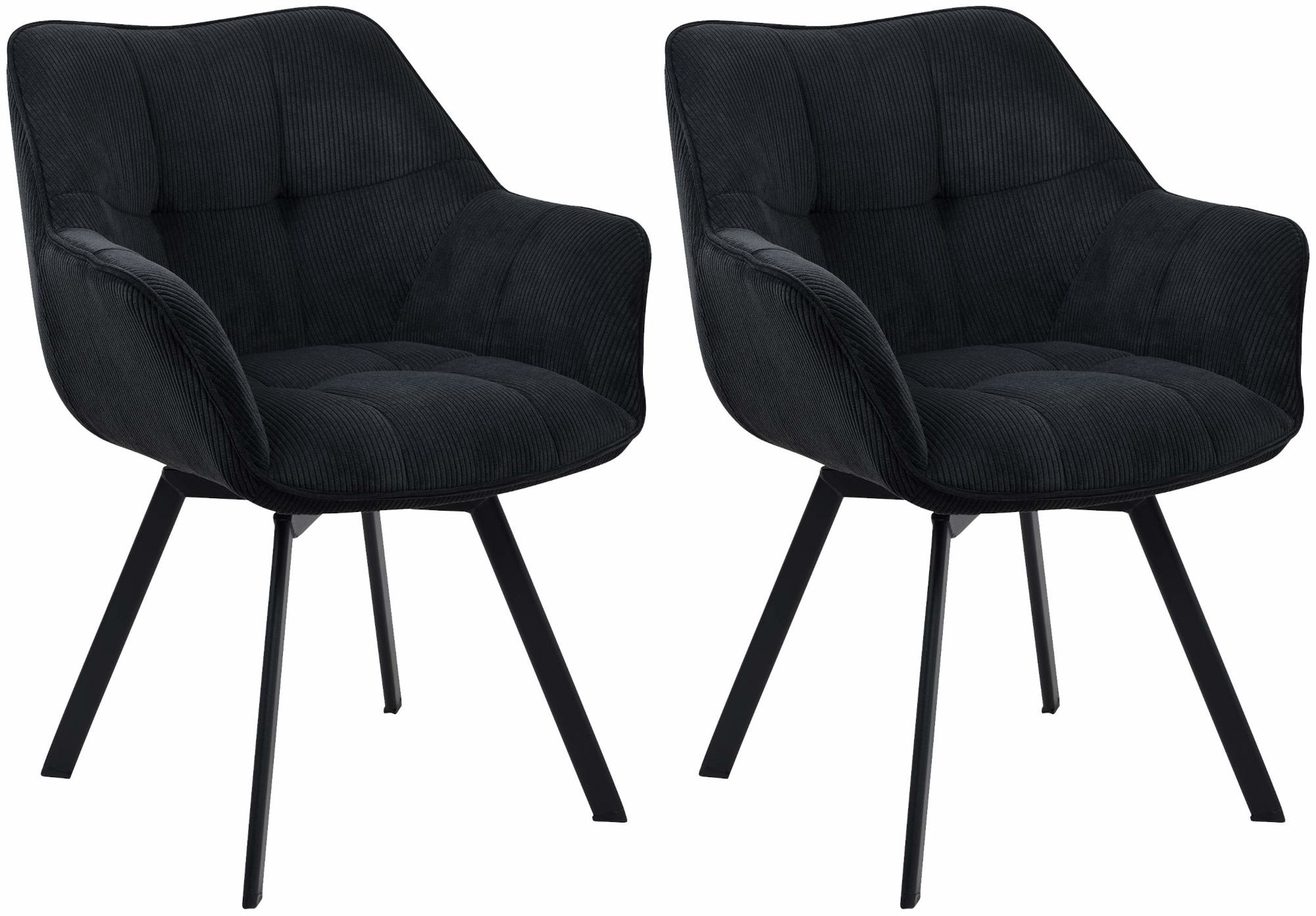 CLP Esszimmerstuhl 2er Set ergonomisch Jordi Cord, drehbar mit Armlehnen, Polstersessel, 4-Fu&szlig;-Metallgestell, bis 150 kg, mit Bodenschonern - Bild 1