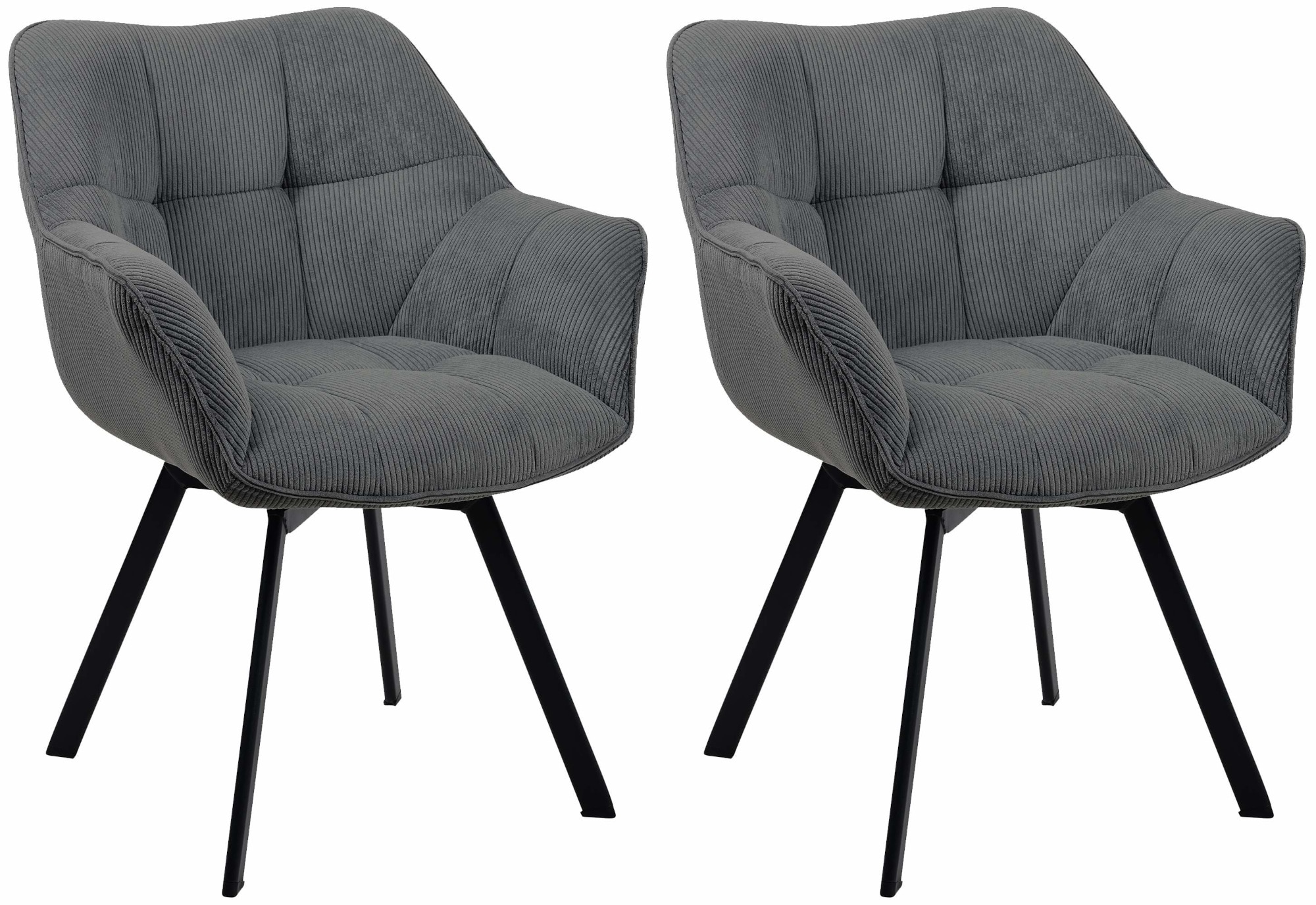 CLP Esszimmerstuhl 2er Set ergonomisch Jordi Cord, drehbar mit Armlehnen, Polstersessel, 4-Fu&szlig;-Metallgestell, bis 150 kg, mit Bodenschonern - Bild 1