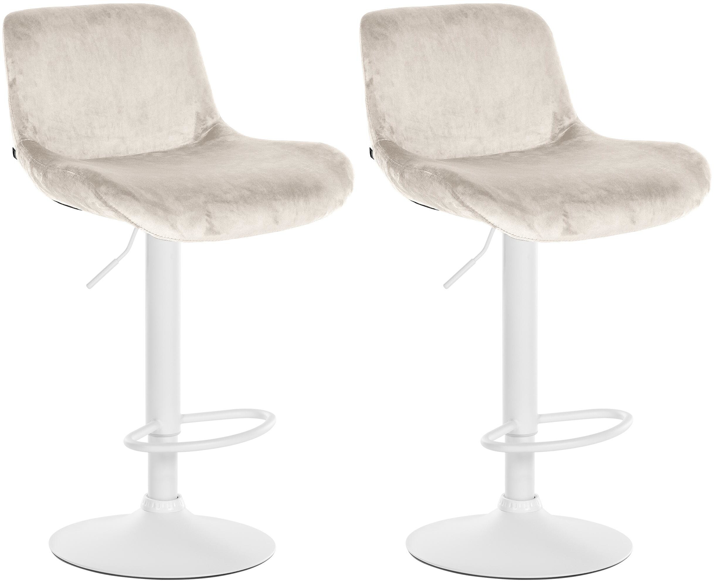 CLP 2er Set Barhocker Solon Wei&szlig; I Samtbezug oder Stoffbezug I Barstuhl h&ouml;henverstellbar und drehbar I gepolsterter Tresenhocker mit R&uuml;ckenlehne - Bild 1