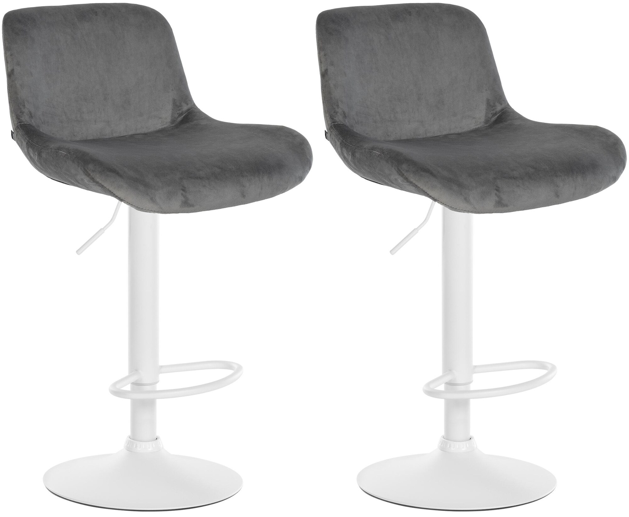 CLP 2er Set Barhocker Solon Wei&szlig; I Samtbezug oder Stoffbezug I Barstuhl h&ouml;henverstellbar und drehbar I gepolsterter Tresenhocker mit R&uuml;ckenlehne - Bild 1