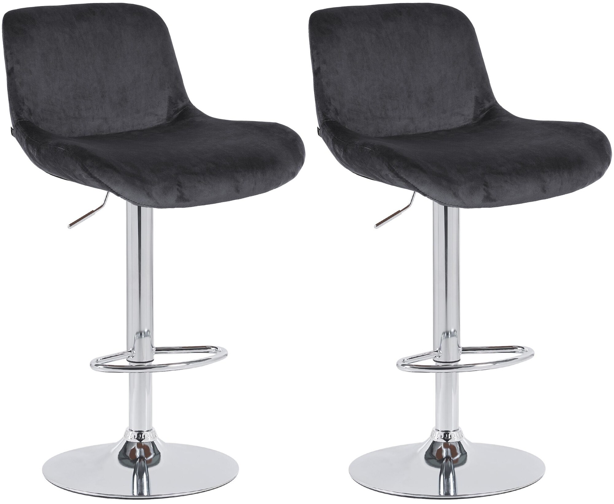 CLP 2er Set Barhocker Solon Chrom I Samtbezug oder Stoffbezug I Barstuhl h&ouml;henverstellbar und drehbar I gepolsterter Tresenhocker mit R&uuml;ckenlehn - Bild 1