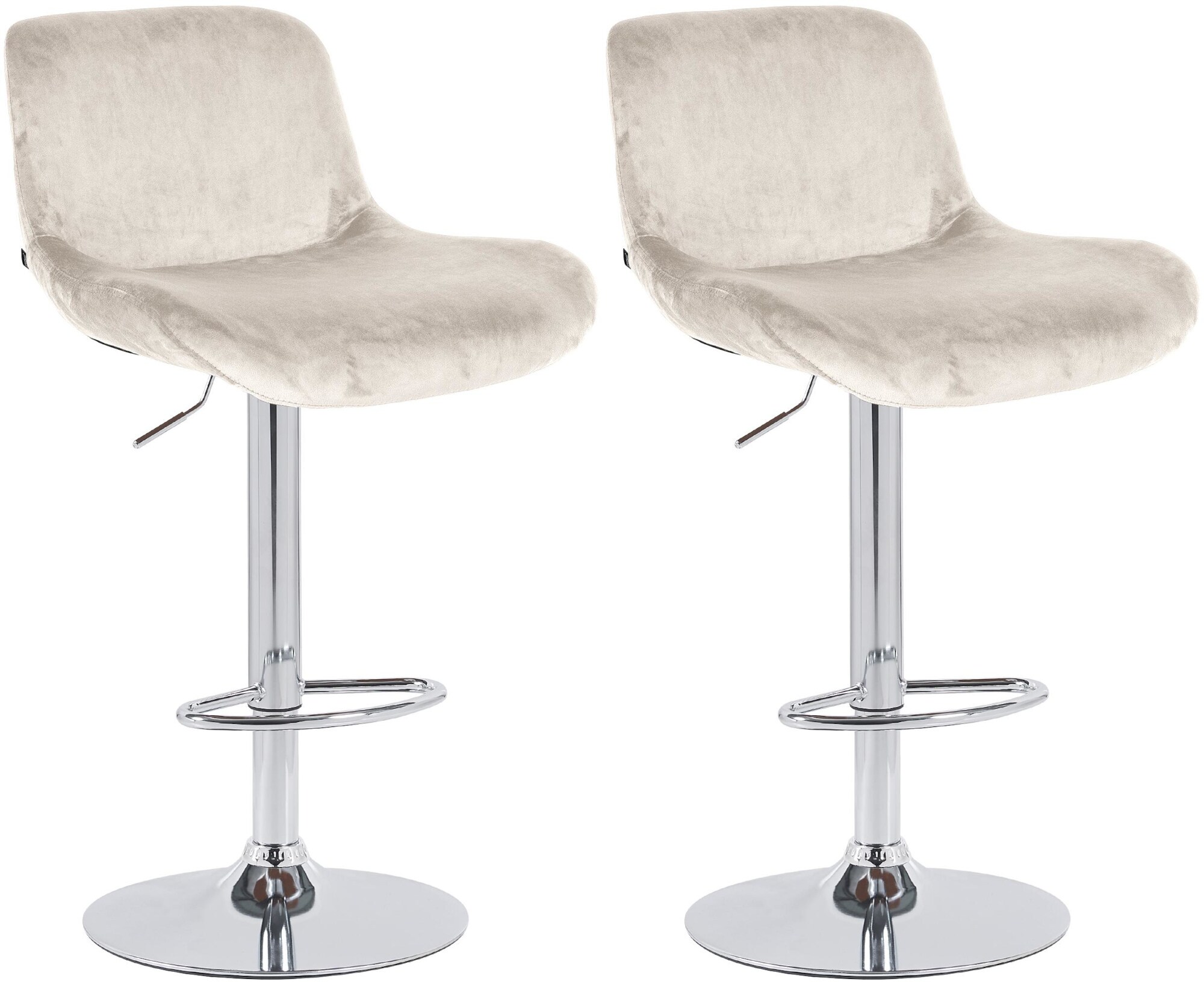 CLP 2er Set Barhocker Solon Chrom I Samtbezug oder Stoffbezug I Barstuhl h&ouml;henverstellbar und drehbar I gepolsterter Tresenhocker mit R&uuml;ckenlehn - Bild 1