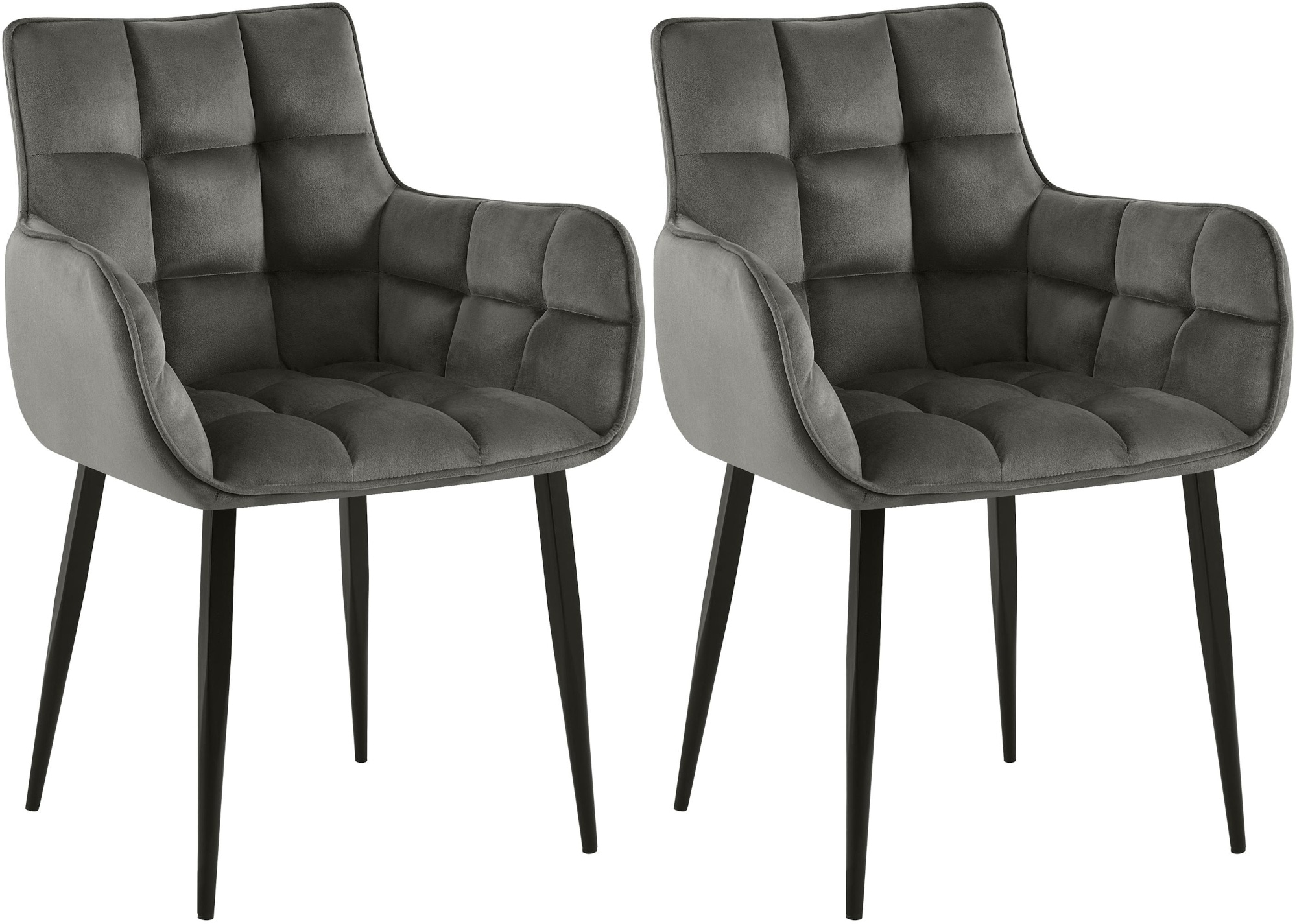 CLP 2er Set Esszimmerstuhl Tirana I Sessel mit Samtbezug I K&uuml;chenstuhl mit Lehnen und schwarzem Metallgestell - Bild 1